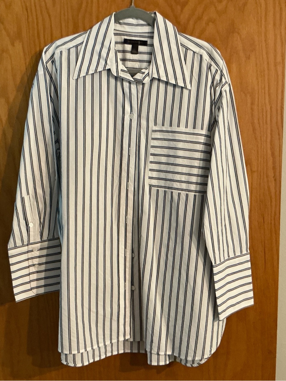 Banana Republic White Shirt with Navy Vertical Stripes